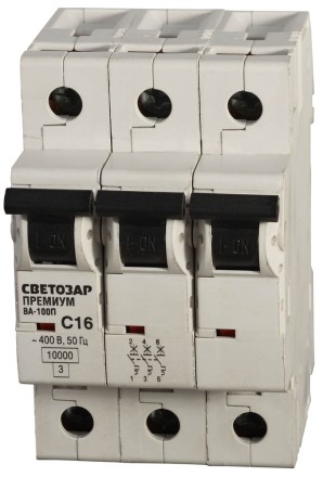 Выключатель автоматический СВЕТОЗАР &quot;ПРЕМИУМ&quot; 3-полюсный, 10 A, &quot;C&quot;, откл. сп. 10 кА, 400 В SV-49033-10-C купить в Уфе