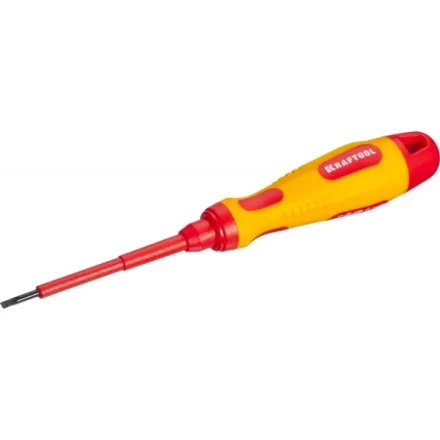 Отвертка KRAFTOOL, высоковольтная, Cr-Mo-V стержень, двухкомпонент. маслобензостойкая рукоятка, SL, 2,5х75мм 250083-2.5-075 купить в Уфе