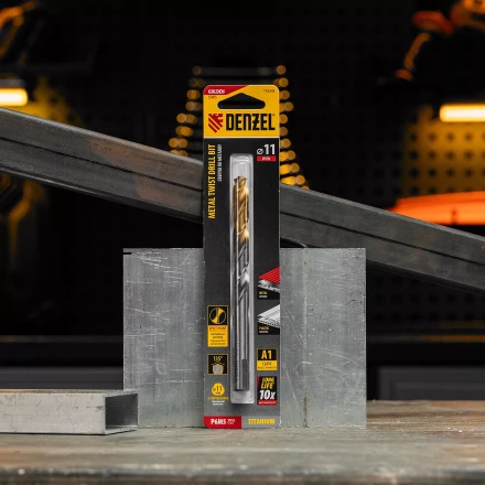 Сверло спиральное по металлу Denzel, 11 x 142 мм, Р6М5, Golden Tip, 718243 купить в Уфе