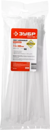 Хомуты нейлоновые ЗУБР "МАСТЕР" многоразовые, 7,5 мм x 300 мм, 100 шт 309240-75-300 купить в Уфе