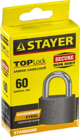 Замок STAYER &quot;STANDARD&quot; навесной, металлический корпус, закаленная дужка, 63 мм 37160-60 купить в Уфе
