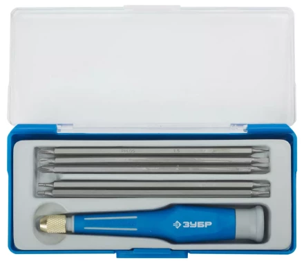 Набор ЗУБР Отвертка &quot;ЭКСПЕРТ&quot; для точных работ, двухкомп рукоятка, CR-V, сменные двустор стержни 120мм, 5шт, 6предм 25627-H6 купить в Уфе