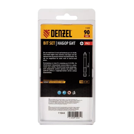 Бита PH2х90, сталь S2, цилиндр., 10 шт. Е 6,3 Denzel 11644 купить в Уфе