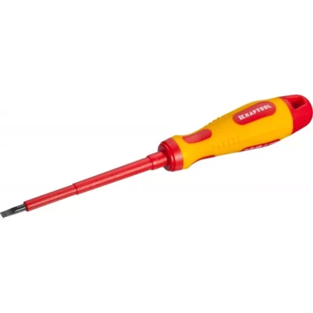 Отвертка KRAFTOOL, высоковольтная, Cr-Mo-V стержень, двухкомпонент. маслобензостойкая рукоятка, SL, 4,0х100мм 250083-4.0-100 купить в Уфе