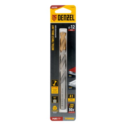 Сверло спиральное по металлу Denzel,  12 x 151 мм, Р6М5, Golden Tip 718244 купить в Уфе