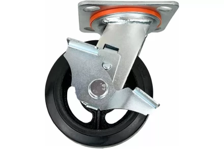 Аппаратное поворотное колесо большегрузное с тормозом HITCH 125*50 резина черная SCdb55 (SZ085005) купить в Уфе