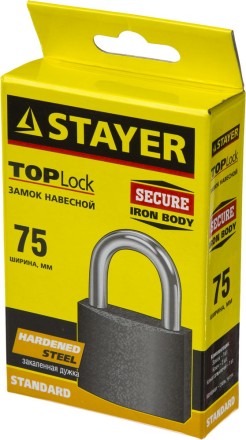 Замок STAYER &quot;STANDARD&quot; навесной, металлический корпус, закаленная дужка, 75 мм 37160-75 купить в Уфе