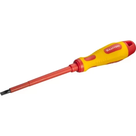 Отвертка KRAFTOOL, высоковольтная, Cr-Mo-V стержень, двухкомпонент. маслобензостойкая рукоятка, SL, 5,5х125мм 250083-5.5-125 купить в Уфе