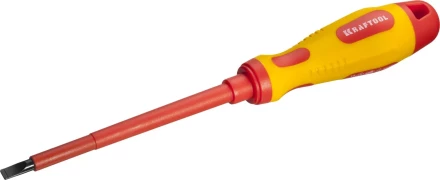 Отвертка KRAFTOOL, высоковольтная, Cr-Mo-V стержень, двухкомпонент. маслобензостойкая рукоятка, SL, 5,5х125мм 250083-5.5-125 купить в Уфе