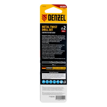 Сверло спиральное по металлу Denzel  2 х 86 мм Р6М5, Golden Tip, удлиненное, 2шт., 718245 купить в Уфе