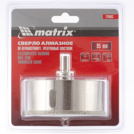 Сверло алмазное по керамограниту 95 х 67 мм 3-гранный хвостовик MATRIX артикул 726863 купить в Уфе