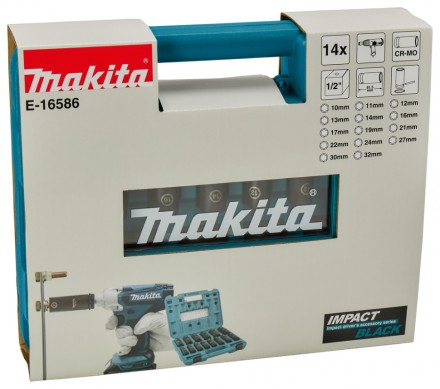 Набор ударных головок Impact Black Makita 1/2, 14 шт Makita E-16586 купить в Уфе