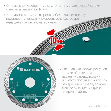 Диск алмазный для УШМ и плиткорезов супертонкие  ULTRA-THIN 36685-115 купить в Уфе