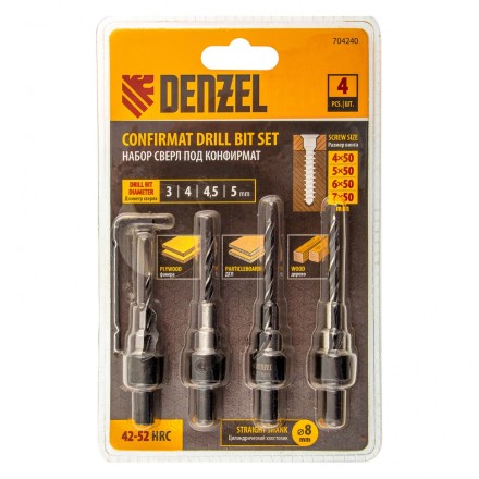 Набор сверл под конфирмат Denzel 704240, 3-5 мм, набор 4 шт купить в Уфе
