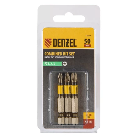 Набор бит комбинированный 3 шт., PZ1, PZ2, PZ3, 50 мм, сталь S2 Denzel 11677 купить в Уфе