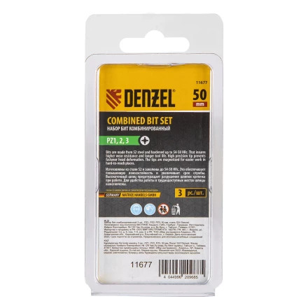 Набор бит комбинированный 3 шт., PZ1, PZ2, PZ3, 50 мм, сталь S2 Denzel 11677 купить в Уфе