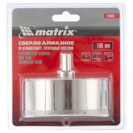 Сверло алмазное по керамограниту 100 х 67 мм 3-гранный хвостовик MATRIX артикул 726883 купить в Уфе