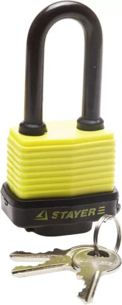 Замок STAYER &quot;MASTER&quot; навесной, всепогодный, пластиковая защита корпуса, с удлин. закален. дужкой,на карточке, 50мм 37141-40 купить в Уфе