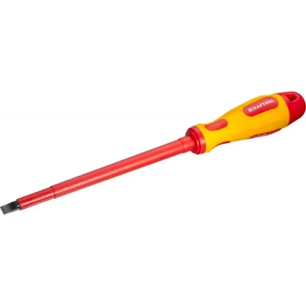 Отвертка KRAFTOOL, высоковольтная, Cr-Mo-V стержень, двухкомпонент. маслобензостойкая рукоятка, SL, 8,0х175мм 250083-8.0-175 купить в Уфе