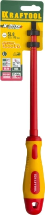 Отвертка KRAFTOOL, высоковольтная, Cr-Mo-V стержень, двухкомпонент. маслобензостойкая рукоятка, SL, 8,0х175мм 250083-8.0-175 купить в Уфе