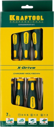 Набор X-Drive, KRAFTOOL 250081-H7: Отвертки профессиональные, SL: 3x80, 5x100, 6x125; PH: 1x80, 2x100; PZ: 1x80, 2x100 250081-H7 купить в Уфе