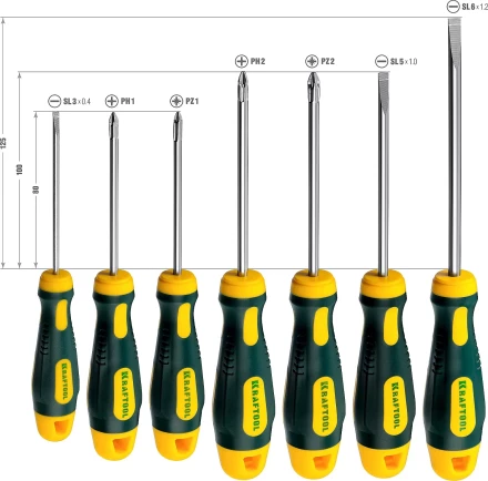 Набор X-Drive, KRAFTOOL 250081-H7: Отвертки профессиональные, SL: 3x80, 5x100, 6x125; PH: 1x80, 2x100; PZ: 1x80, 2x100 250081-H7 купить в Уфе