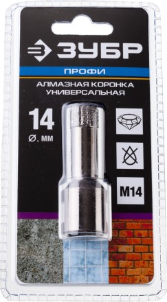 Алмазная коронка ЗУБР &quot;ПРОФЕССИОНАЛ&quot; универсальная для УШМ, сухое сверление, алмазы на вакуумной пайке,  посадка М14, d=16мм 29865-16 купить в Уфе
