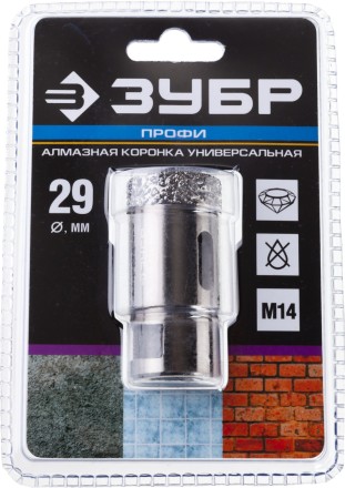 Алмазная коронка ЗУБР &quot;ПРОФЕССИОНАЛ&quot; универсальная для УШМ, сухое сверление, алмазы на вакуумной пайке,  посадка М14, d=16мм 29865-16 купить в Уфе