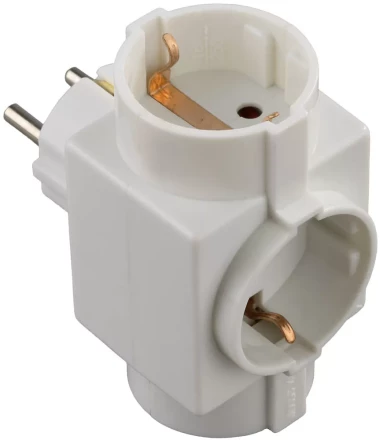 Тройник СВЕТОЗАР электрический с заземлением и защитной шторкой, 3 гнезда SV-55095 купить в Уфе