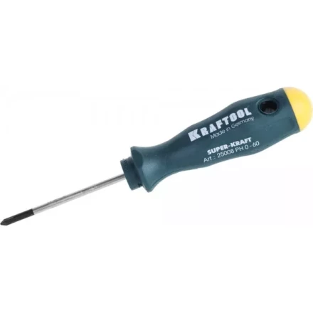 Отвертка KRAFTOOL, Cr-Mo-V закалённый стержень, двухкомпонентная противоскользящ рукоятка, PH 0x60мм 25008-0-060 купить в Уфе
