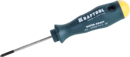 Отвертка KRAFTOOL, Cr-Mo-V закалённый стержень, двухкомпонентная противоскользящ рукоятка, PH 0x60мм 25008-0-060 купить в Уфе