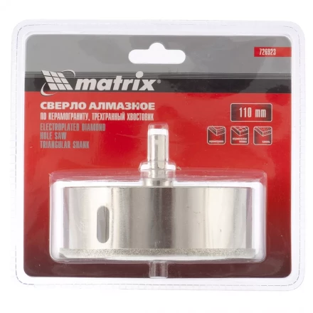 Сверло алмазное по керамограниту 110 х 67 мм 3-гранный хвостовик MATRIX артикул 726923 купить в Уфе