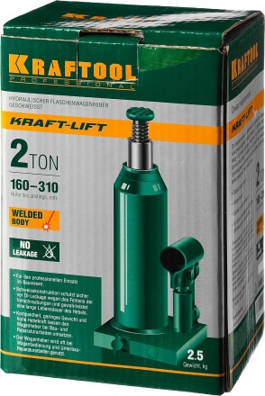 Домкрат гидравлический бутылочный &quot;Kraft-Lift&quot;, сварной, 2т, 160-310мм, KRAFTOOL 43462-2 43462-2_z01 купить в Уфе