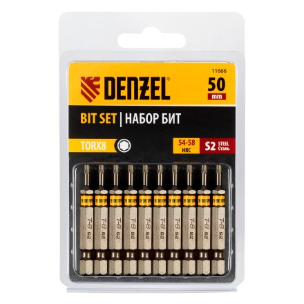 Бита TX 8х50, сталь S2, шестигранный профиль, 10 шт. Е 6,3 Denzel 11666 купить в Уфе