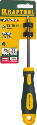 Отвертка KRAFTOOL, Cr-Mo-V сталь, двухкомпонентная противоскользящая рукоятка, TORX Hole, №25x100мм 250077-25-100 купить в Уфе