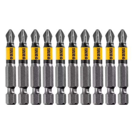 Бита PZ2х50, сталь легированная S2, 10 шт., круглый профиль, отрывная упаковка, Е 6,3 Denzel 11680 купить в Уфе