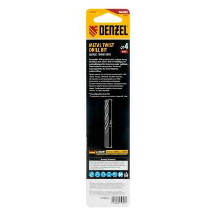 Сверло спиральное по металлу 4 х 119 мм, Р6М5, Golden Tip, удлиненное Denzel 718250 купить в Уфе