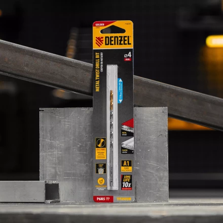 Сверло спиральное по металлу 4 х 119 мм, Р6М5, Golden Tip, удлиненное Denzel 718250 купить в Уфе