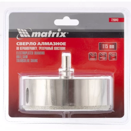 Сверло алмазное по керамограниту 115 х 67 мм 3-гранный хвостовик MATRIX артикул 726943 купить в Уфе