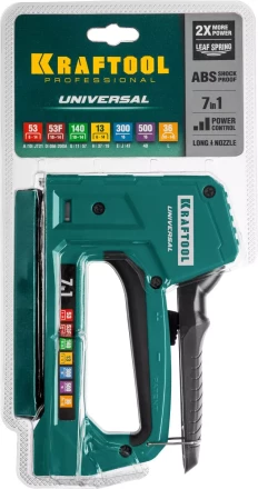 Степлер для скоб "Universal" 7-в-1: 53(6-14 мм)/53F(10-14 мм)/140 (10-14 мм)/13 (6-14 мм)/36 (10-14 мм)/300(16 мм)/500(16 мм), суперлегкий, KRAFTOOL 31524 купить в Уфе