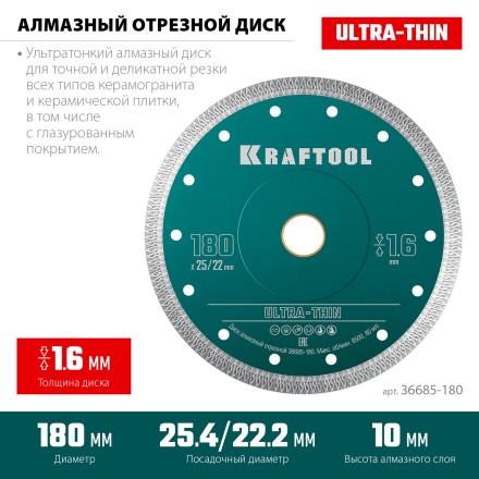 Диск алмазный для УШМ и плиткорезов супертонкие  ULTRA-THIN 36685-180 купить в Уфе