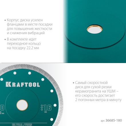 Диск алмазный для УШМ и плиткорезов супертонкие  ULTRA-THIN 36685-180 купить в Уфе