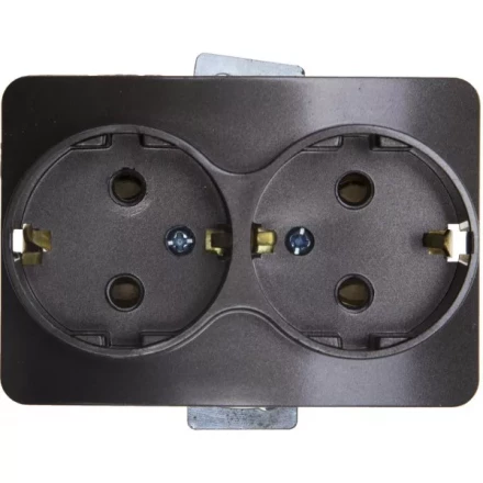 Розетка СВЕТОЗАР &quot;ГАММА&quot; с заземлением, двойная, без вставки и рамки, цвет темно-серый металлик, 16А/~250В SV-54107-DM купить в Уфе