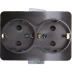 Розетка СВЕТОЗАР &quot;ГАММА&quot; с заземлением, двойная, без вставки и рамки, цвет темно-серый металлик, 16А/~250В SV-54107-DM купить в Уфе