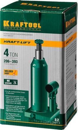 Домкрат гидравлический бутылочный &quot;Kraft-Lift&quot;, сварной, 4т, 206-393мм, KRAFTOOL 43462-4 43462-4_z01 купить в Уфе
