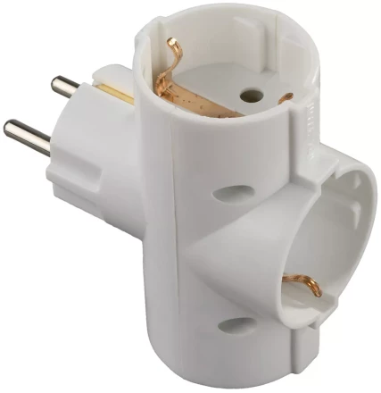 Тройник СВЕТОЗАР электрический с заземлением, 3 гнезда SV-55093 купить в Уфе