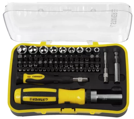 Набор STAYER &quot;MASTER&quot;: Отвертка реверсивная с эргономичной ручкой, с насадками, в пластмассовом боксе, 65 предметов 25310-H65 купить в Уфе