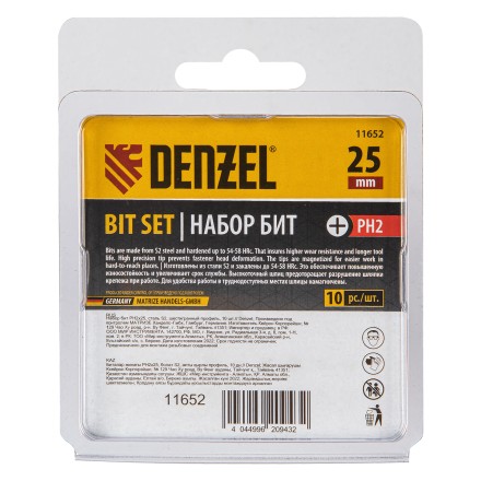 Бита PH2х25, сталь S2, шестигранный профиль, 10 шт. Е 6,3 Denzel 11652 купить в Уфе
