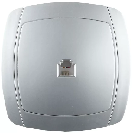 Розетка СВЕТОЗАР &quot;АКЦЕНТ&quot; телефонная одинарная в сборе, цвет серебристый металлик SV-54217-SM купить в Уфе