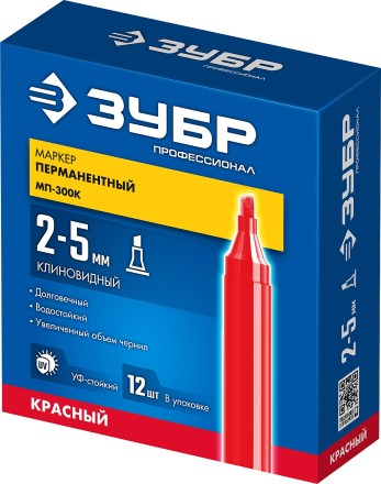 ЗУБР МП-300К красный, 2-5 мм, клиновидный перманентный маркер (06323-3) купить в Уфе